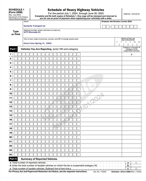 Form 2290 sample