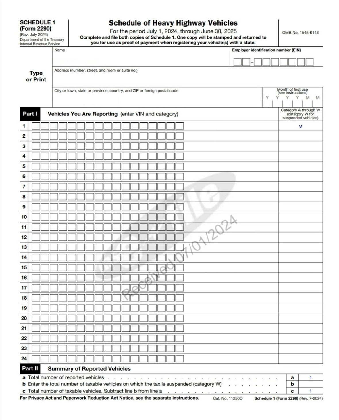 Form 2290 sample