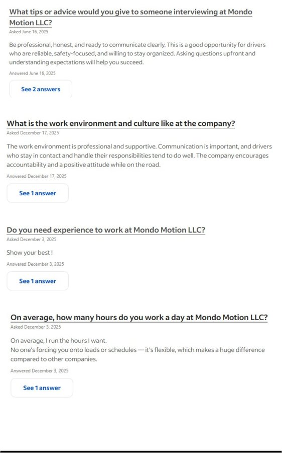 Indeed questions and answers about Mondo Motion: interview tips, work environment, experience needed, hours per day